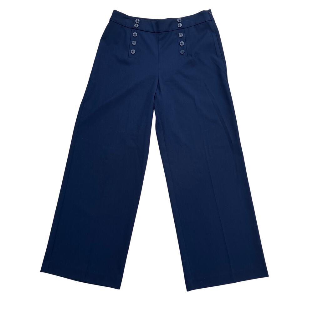 Chaps Dress Pants Sz 12 Navy Wide Leg Zip Navy Careerwear Minimalist Old Money - Picture 2 of 11